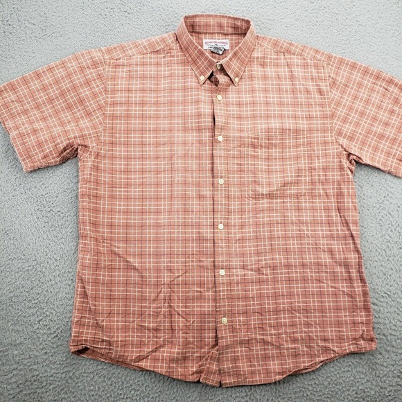 Boca Shirt Mens Large‎ Orange Plaid Button Down Short Sleeve Classic Pocket - Picture 1 of 10